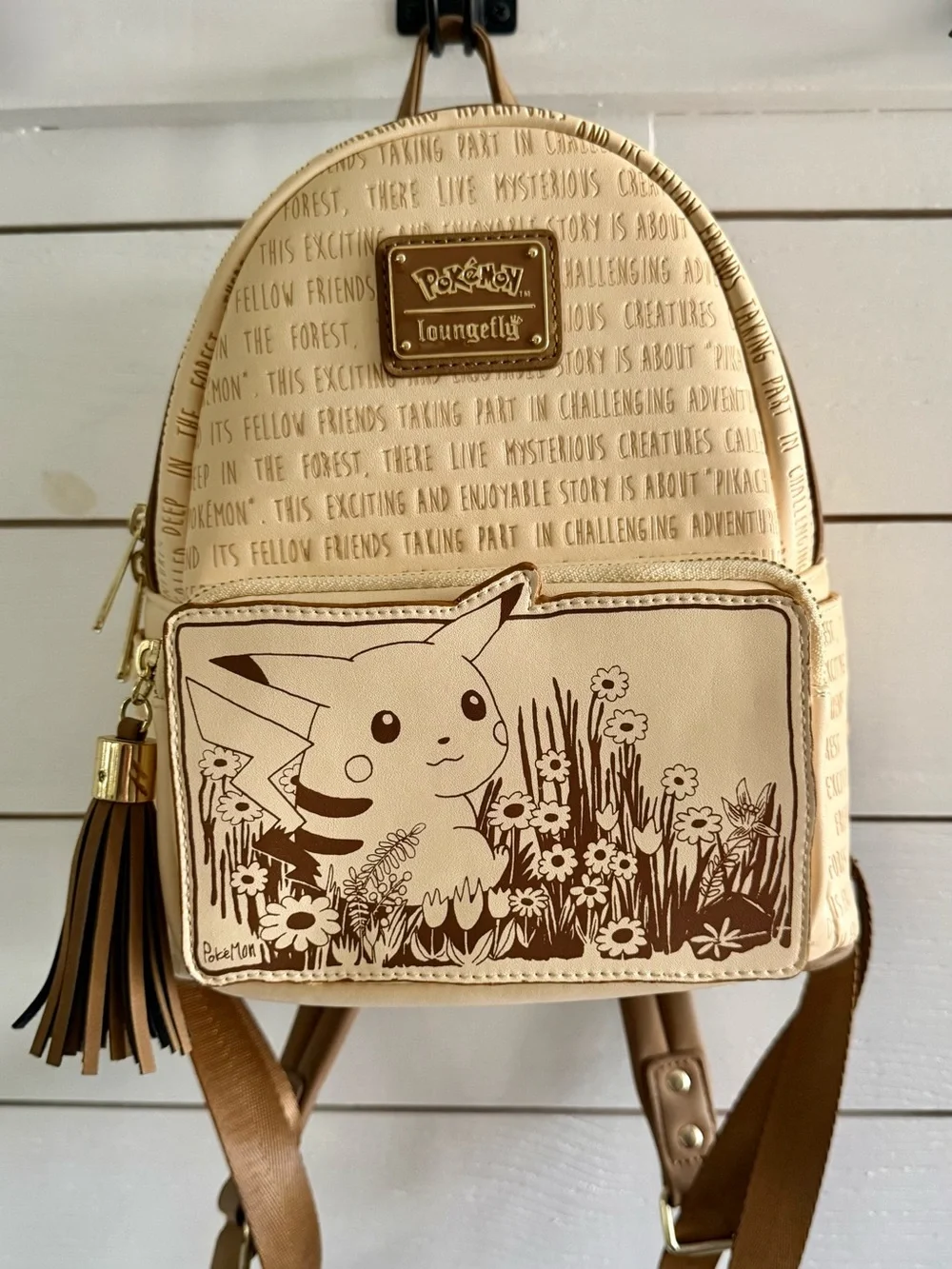 Loungefly Tan & Cream Sepia Pikachu Floral Mini Backpack New without tags